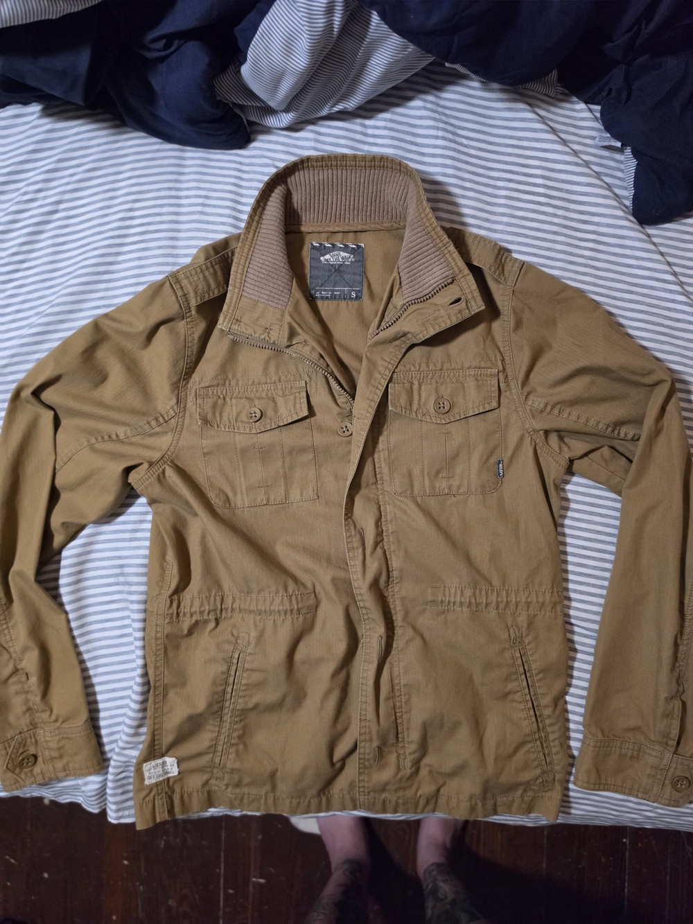 Vans Mens Tan Military Field Jacket with Corduroy Collar